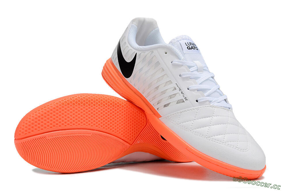 Unisex Nike Lunar Gato 2 IC Indoor & Futsal Low-Tops Football Shoes - White/Black/Orange 3