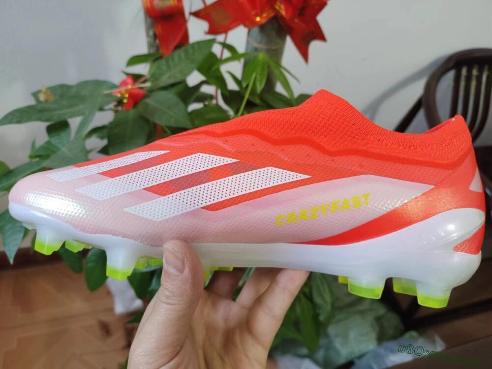 Men's Adidas X Crazyfast+ Laceless FG Firm Ground Low-Tops Football Boots - Red/White/Yellow