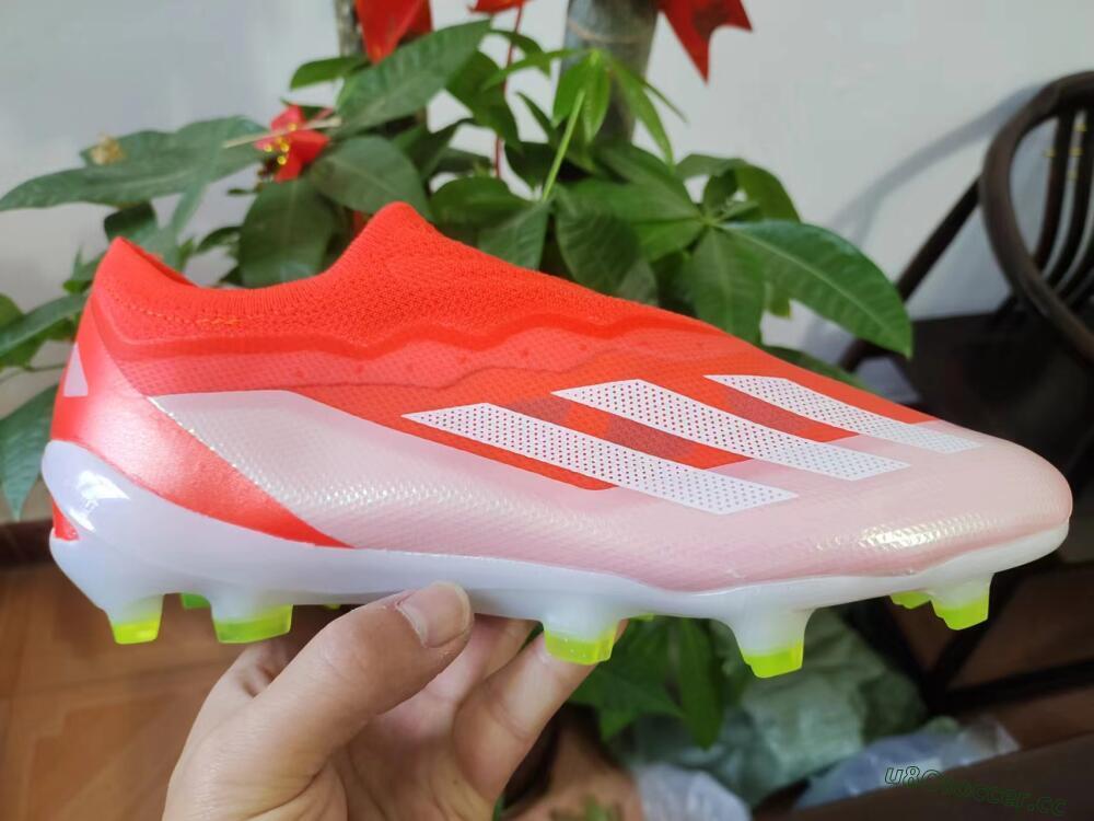 Men's Adidas X Crazyfast+ Laceless FG Firm Ground Low-Tops Football Boots - Red/White/Yellow