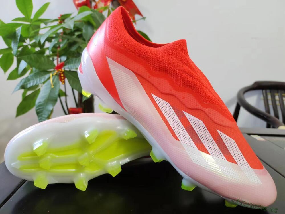 Men's Adidas X Crazyfast+ Laceless FG Firm Ground Low-Tops Football Boots - Red/White/Yellow