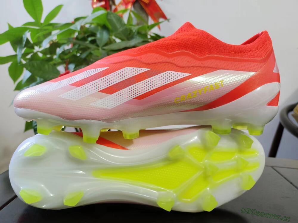 Men's Adidas X Crazyfast+ Laceless FG Firm Ground Low-Tops Football Boots - Red/White/Yellow