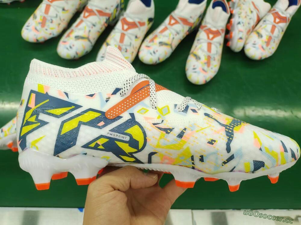 Men's Puma Future FG Firm Ground Low-Tops Football Boots - White/Red/Yellow/Blue/Pink