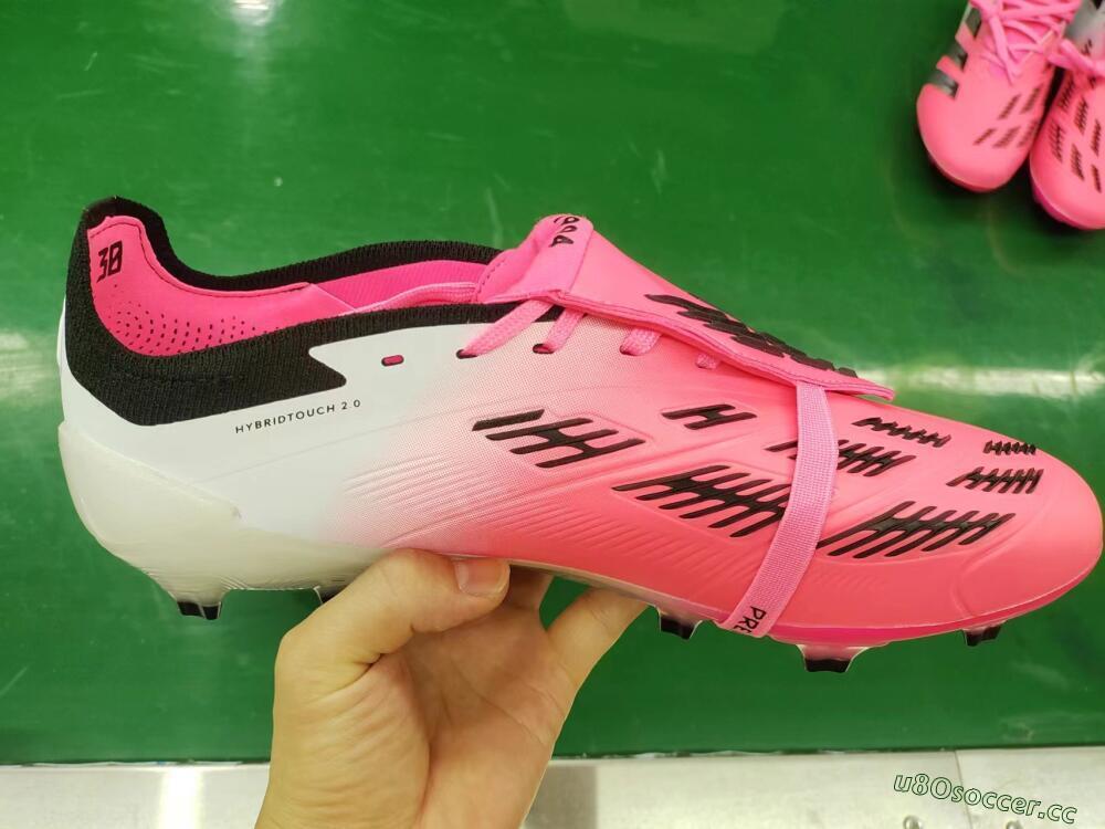 Men's Adidas Predator Elite Foldover Tongue FG Firm Ground Low-Tops Football Boots - Pink/Grey/White