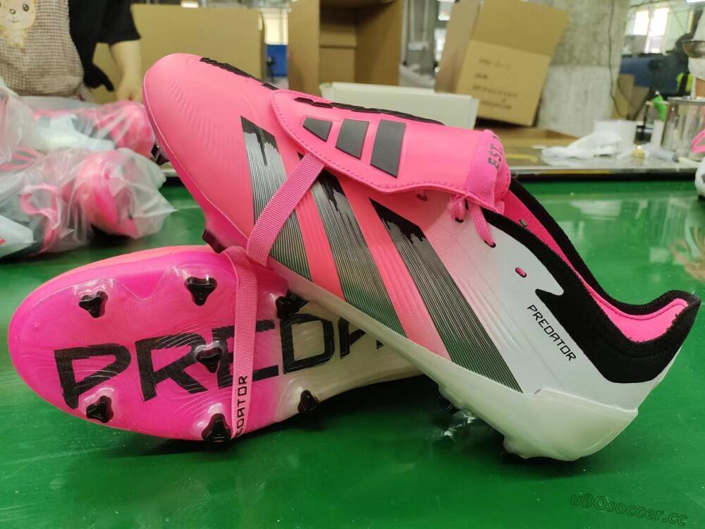 Men's Adidas Predator Elite Foldover Tongue FG Firm Ground Low-Tops Football Boots - Pink/Grey/White