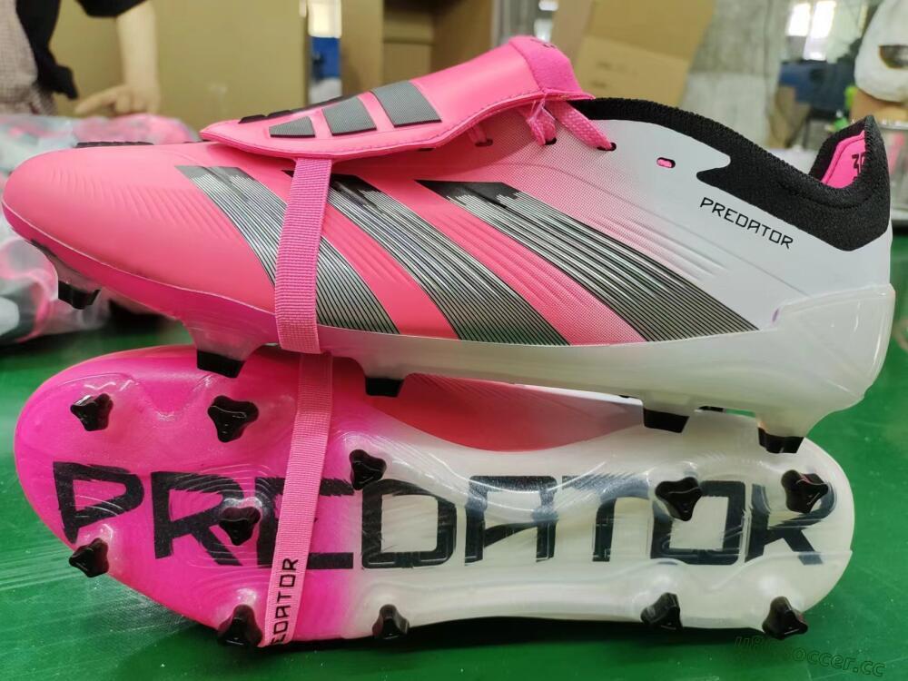Men's Adidas Predator Elite Foldover Tongue FG Firm Ground Low-Tops Football Boots - Pink/Grey/White