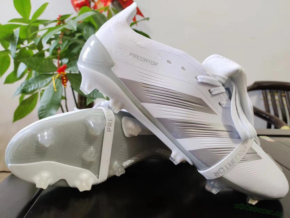 Men's Adidas Predator Elite Foldover Tongue FG Firm Ground Low-Tops Football Boots - White/Grey