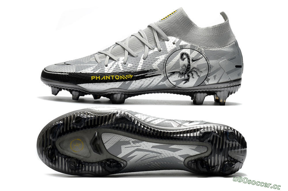 Men's Nike Phantom Scorpion Elite DF FG Firm Ground High-Tops Football Boots - Silver/Yellow/Black 1