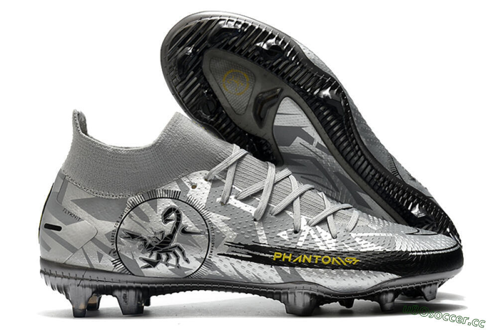 Men's Nike Phantom Scorpion Elite DF FG Firm Ground High-Tops Football Boots - Silver/Yellow/Black 2