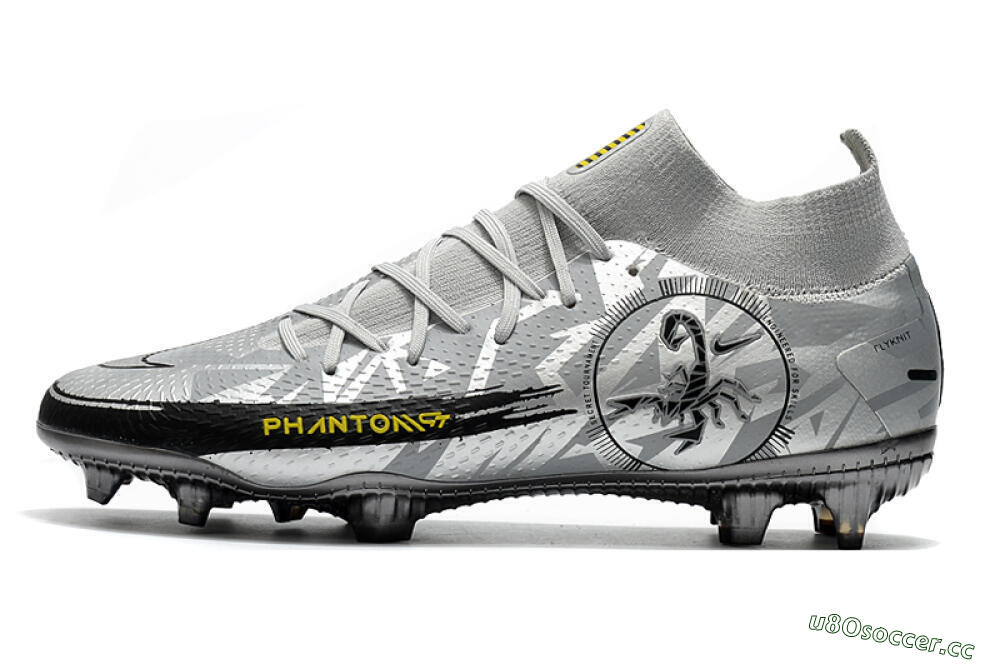 Men's Nike Phantom Scorpion Elite DF FG Firm Ground High-Tops Football Boots - Silver/Yellow/Black 0