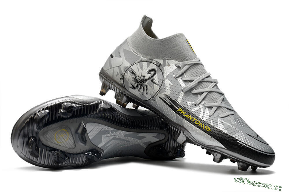 Men's Nike Phantom Scorpion Elite DF FG Firm Ground High-Tops Football Boots - Silver/Yellow/Black 3