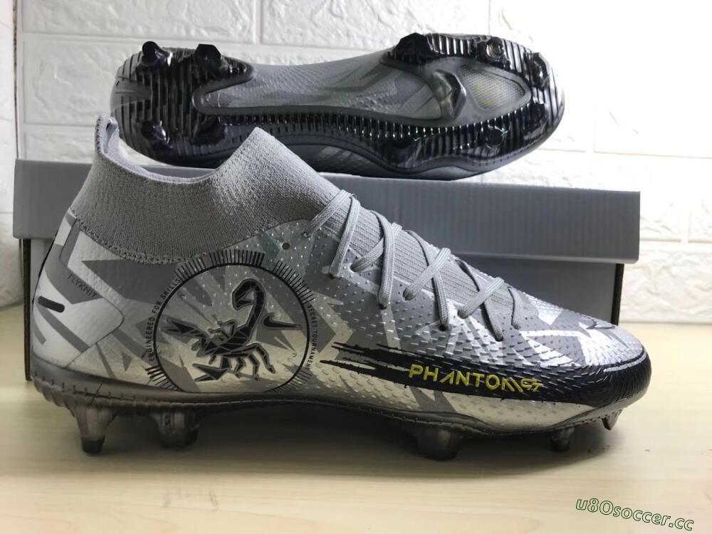 Men's Nike Phantom Scorpion Elite DF FG Firm Ground High-Tops Football Boots - Silver/Yellow/Black