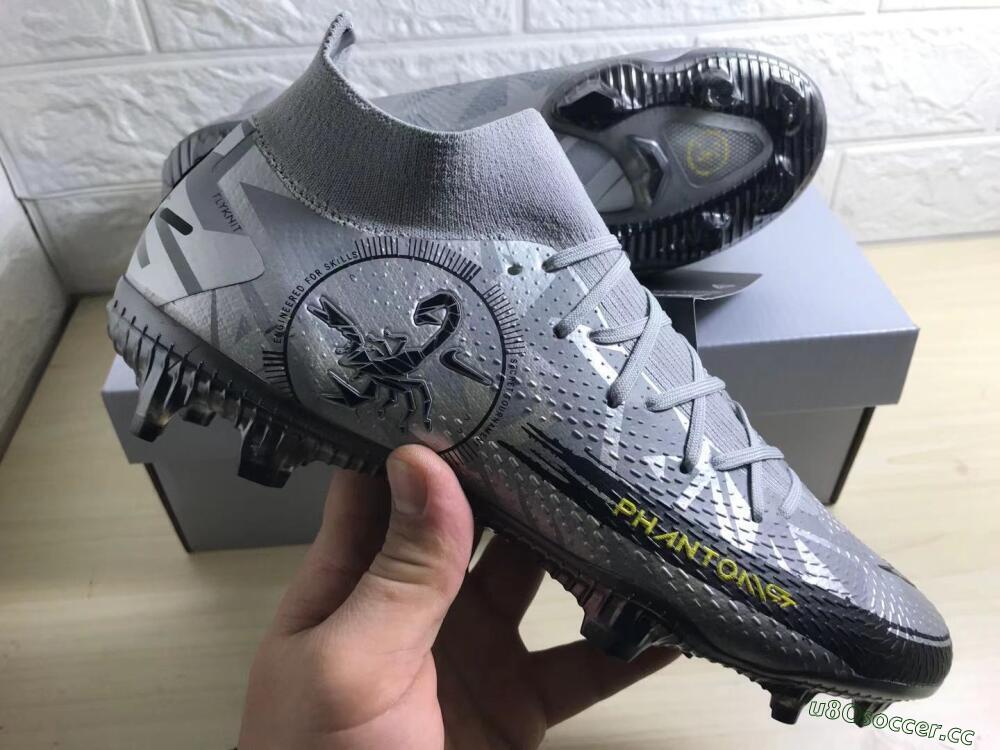 Men's Nike Phantom Scorpion Elite DF FG Firm Ground High-Tops Football Boots - Silver/Yellow/Black