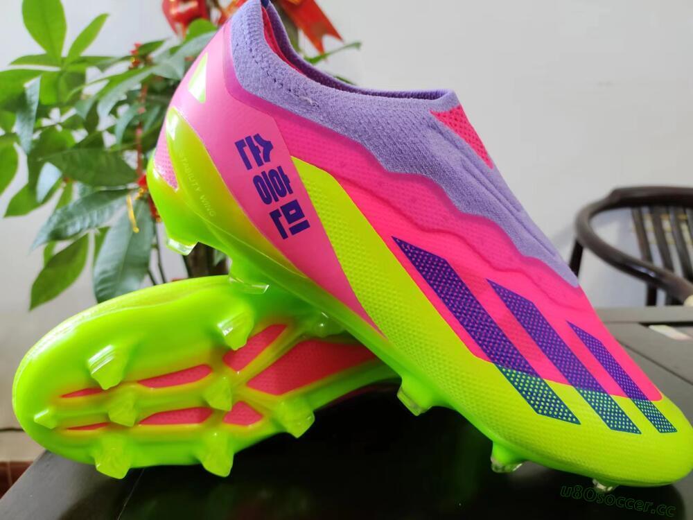 Men's Adidas X Crazyfast+ FG Firm Ground Low-Tops Football Boots - Purple/Pink/Green/Blue