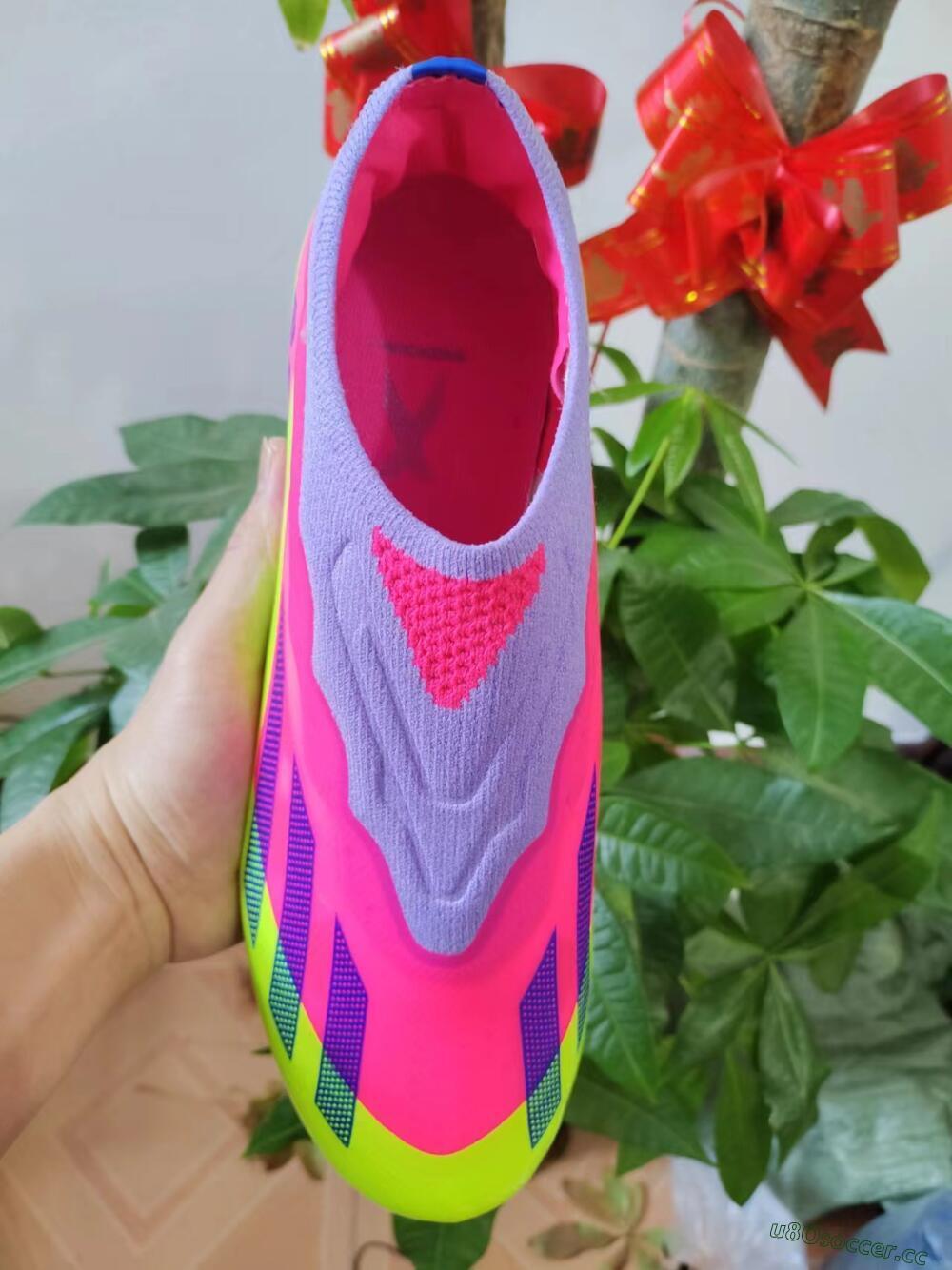 Men's Adidas X Crazyfast+ FG Firm Ground Low-Tops Football Boots - Purple/Pink/Green/Blue