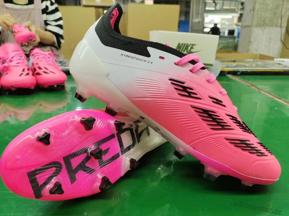 Men's Adidas Predator Elite Foldover Tongue FG Firm Ground Low-Tops Football Boots - Pink/Grey/White