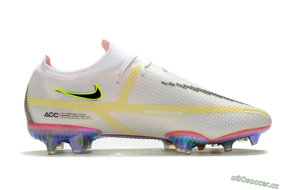 Men's Nike Phantom GT 2 Elite FG Firm Ground Low-Tops Football Boots - White/Yellow/Black 7