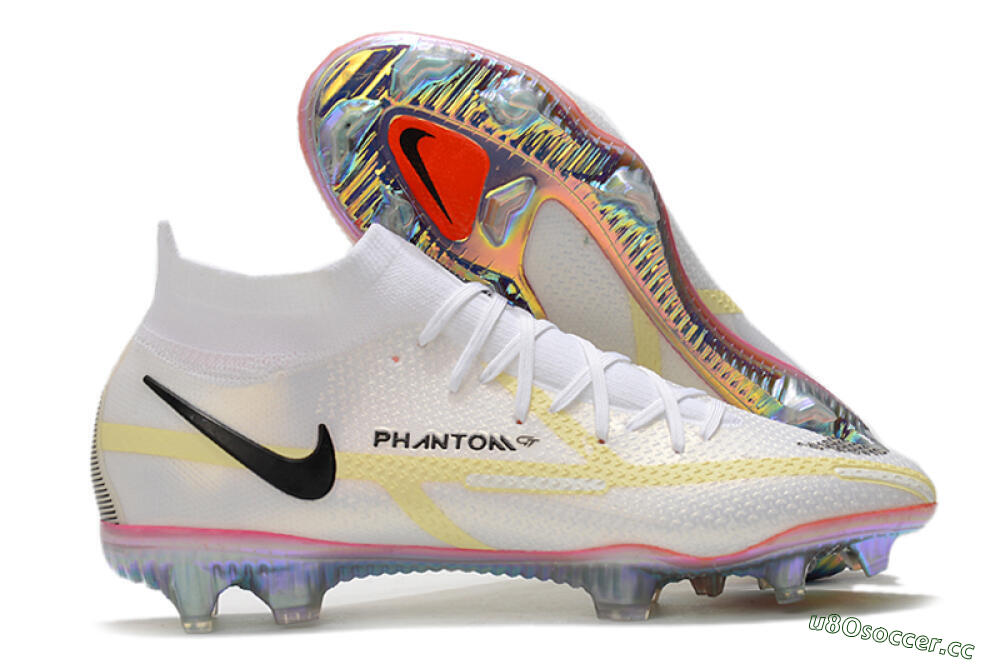 Men's Nike Phantom GT 2 Elite DF FG Firm Ground High-Tops Football Boots - White/Yellow/Black 2