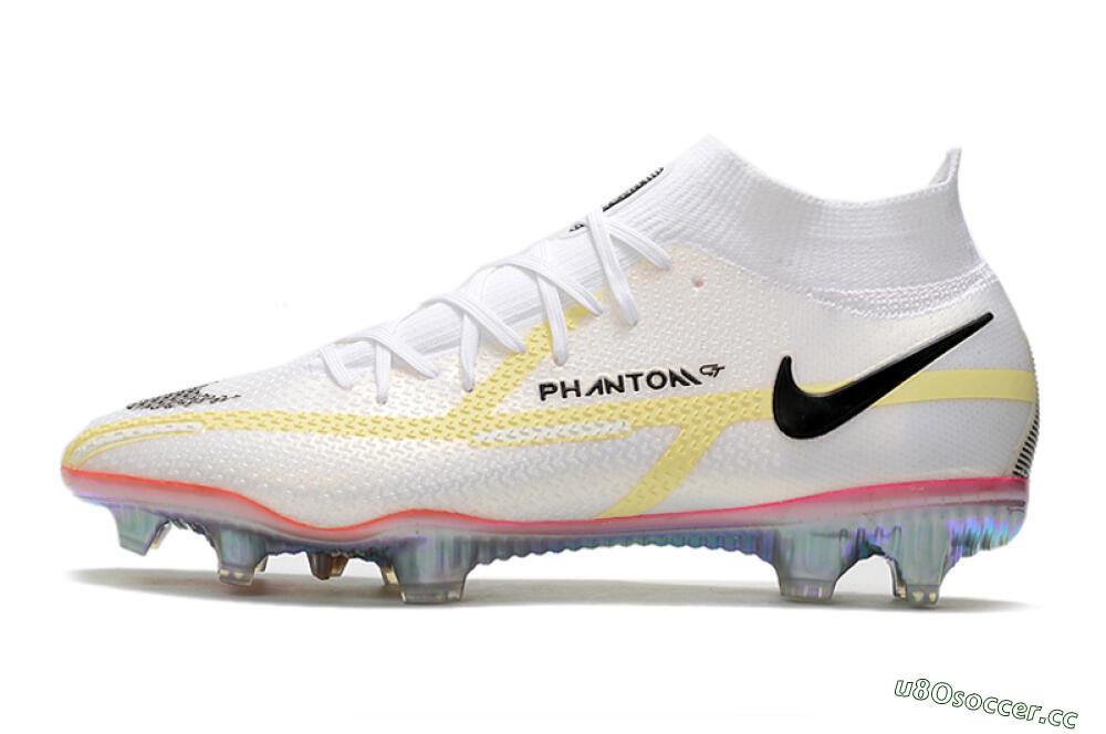 Men's Nike Phantom GT 2 Elite DF FG Firm Ground High-Tops Football Boots - White/Yellow/Black 0