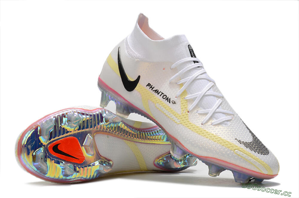 Men's Nike Phantom GT 2 Elite DF FG Firm Ground High-Tops Football Boots - White/Yellow/Black 3