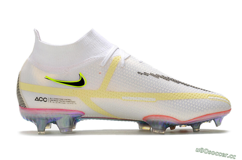 Men's Nike Phantom GT 2 Elite DF FG Firm Ground High-Tops Football Boots - White/Yellow/Black 7