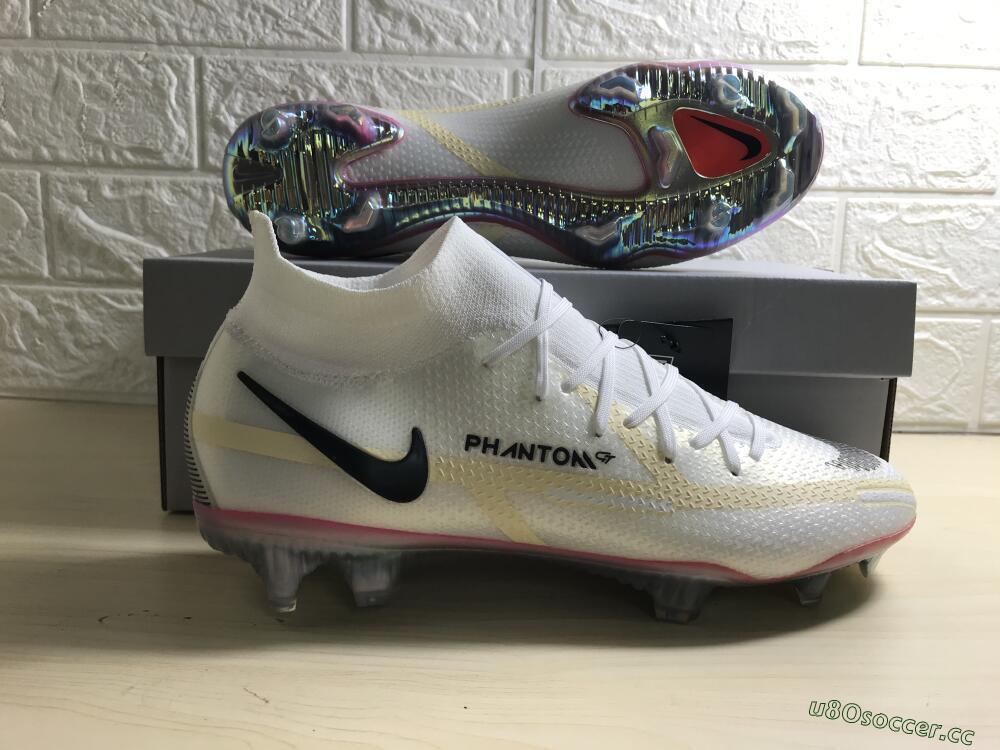 Men's Nike Phantom GT 2 Elite DF FG Firm Ground High-Tops Football Boots - White/Yellow/Black