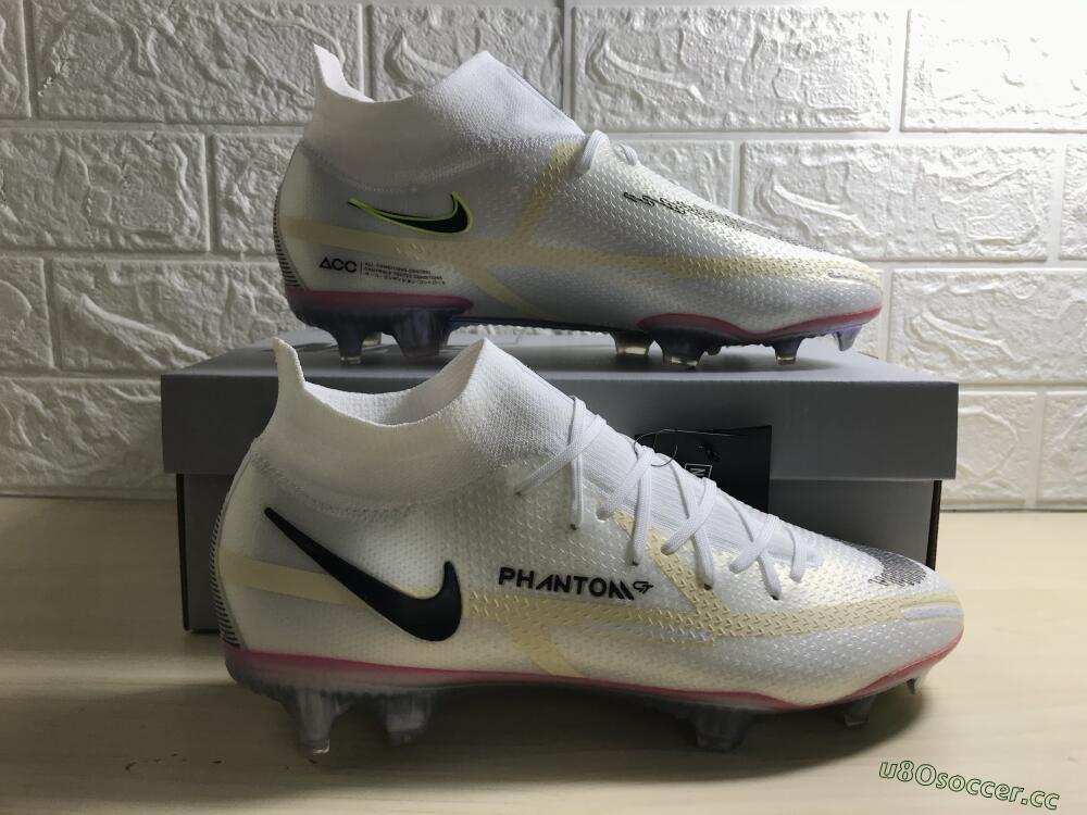 Men's Nike Phantom GT 2 Elite DF FG Firm Ground High-Tops Football Boots - White/Yellow/Black
