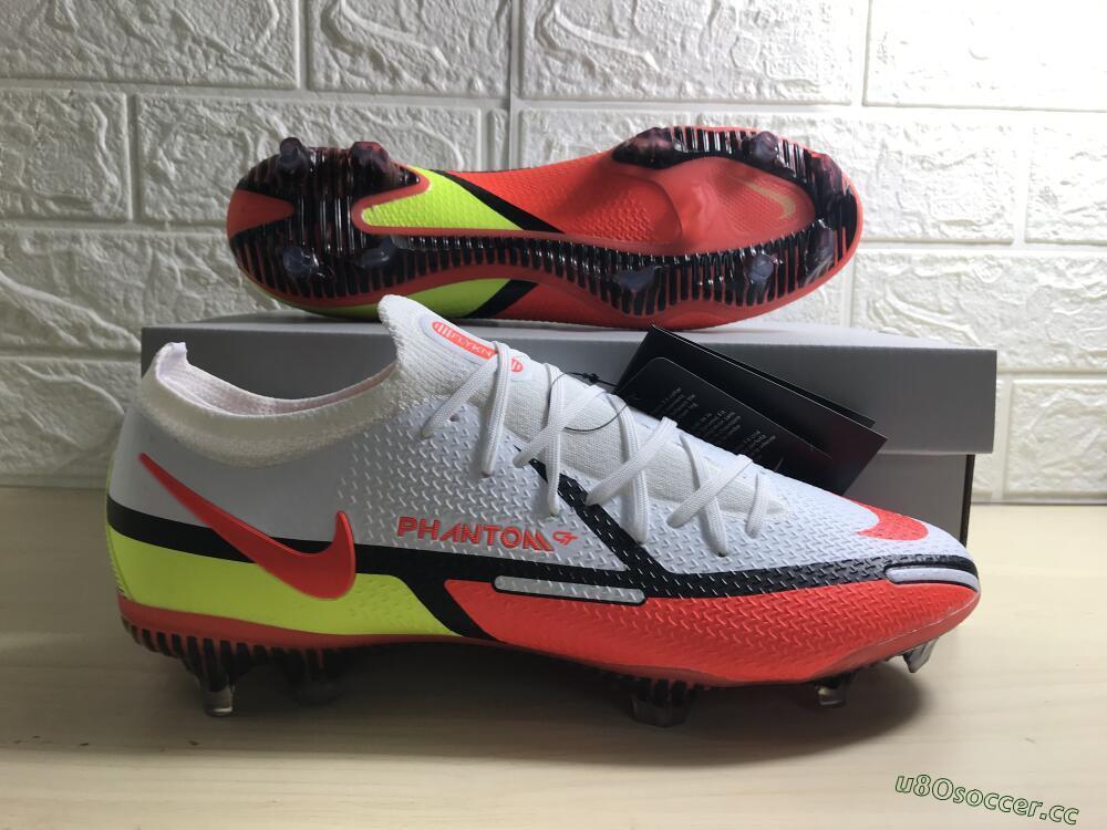 Men's Nike Phantom GT 2 Elite FG Firm Ground Low-Tops Football Boots - White/Red/Green