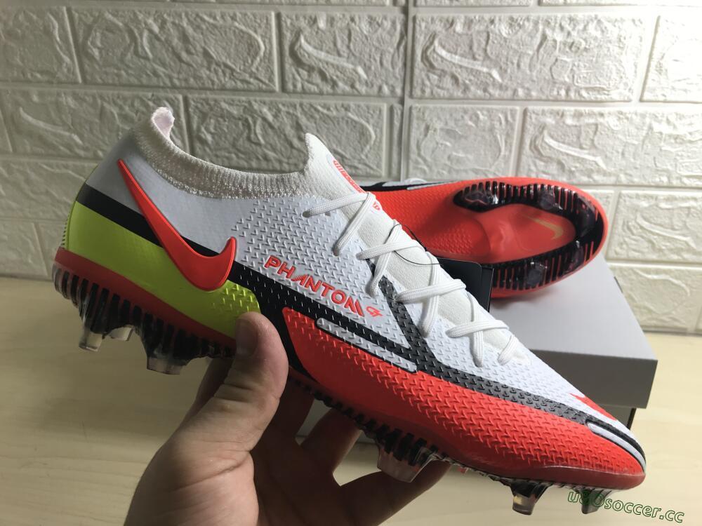 Men's Nike Phantom GT 2 Elite FG Firm Ground Low-Tops Football Boots - White/Red/Green