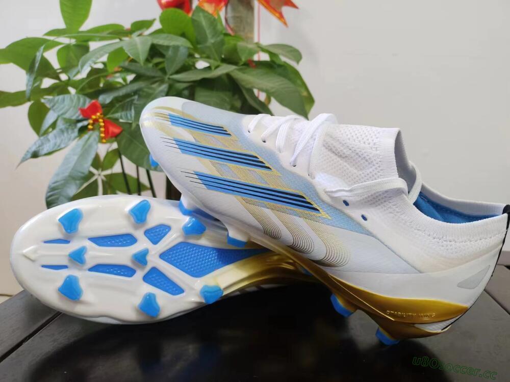 Men's Adidas X Crazyfast.1 FG Firm Ground Low-Tops Football Boots - White/Blue/Gold