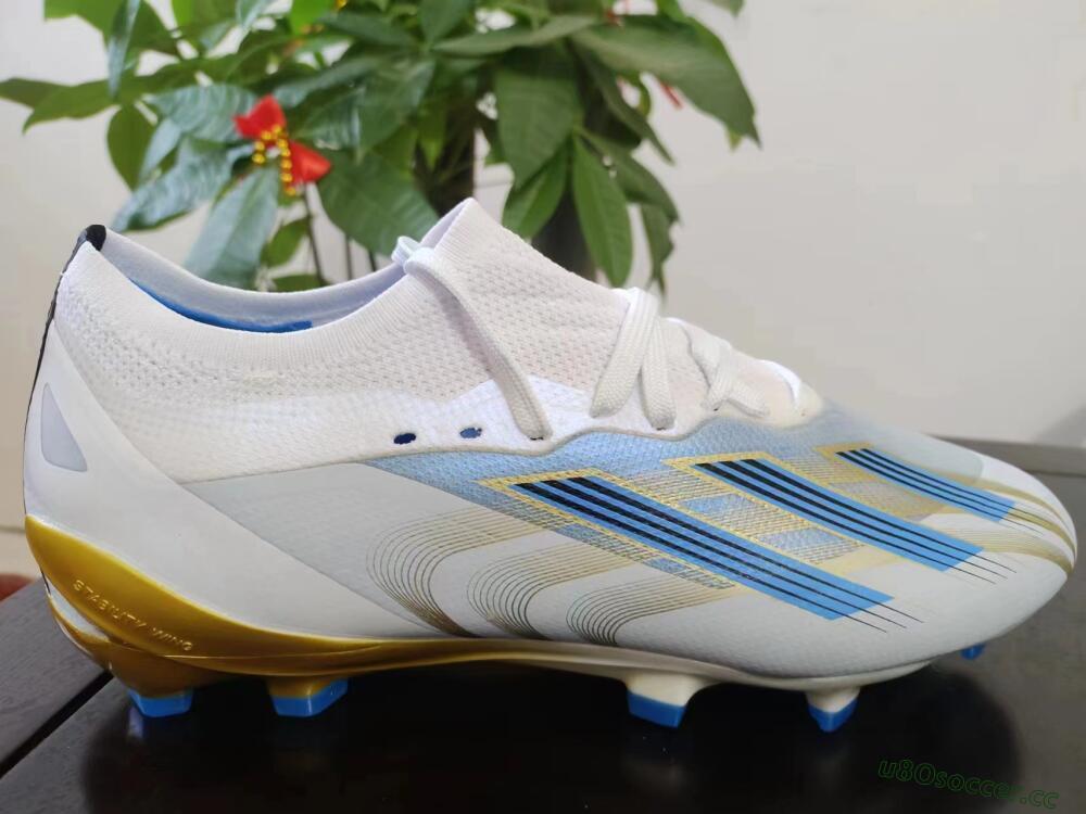 Men's Adidas X Crazyfast.1 FG Firm Ground Low-Tops Football Boots - White/Blue/Gold