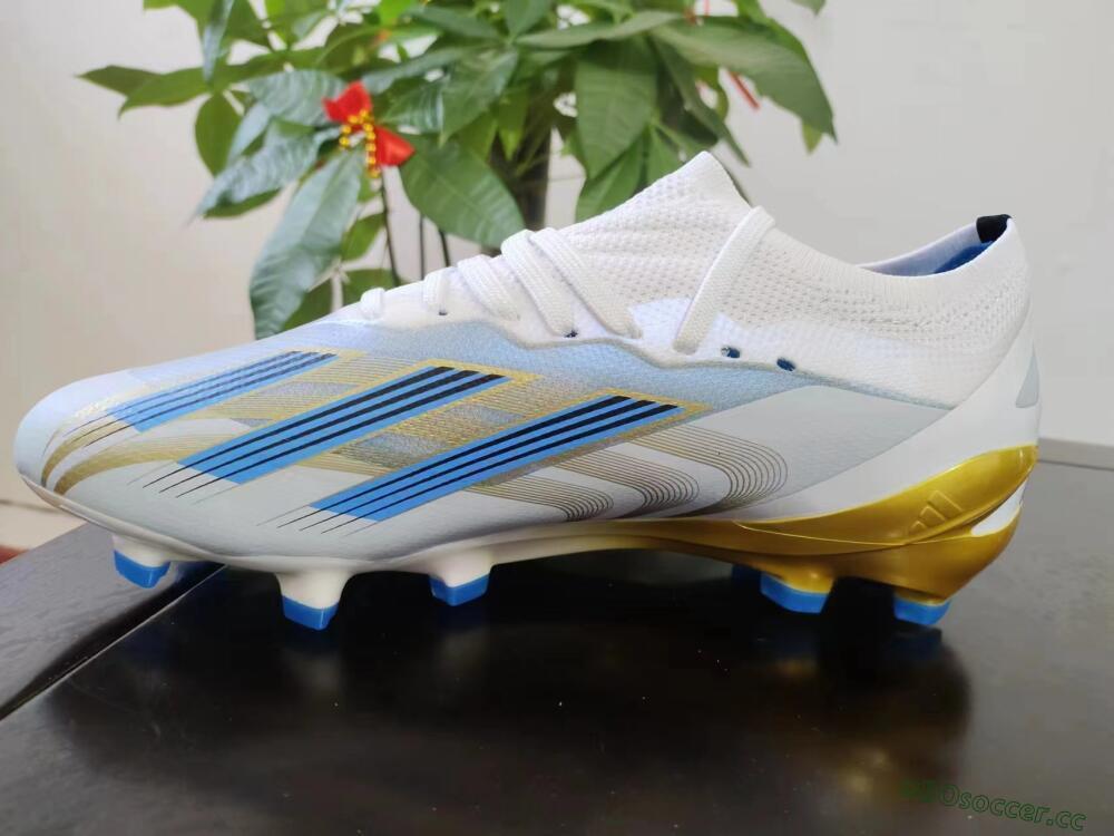 Men's Adidas X Crazyfast.1 FG Firm Ground Low-Tops Football Boots - White/Blue/Gold