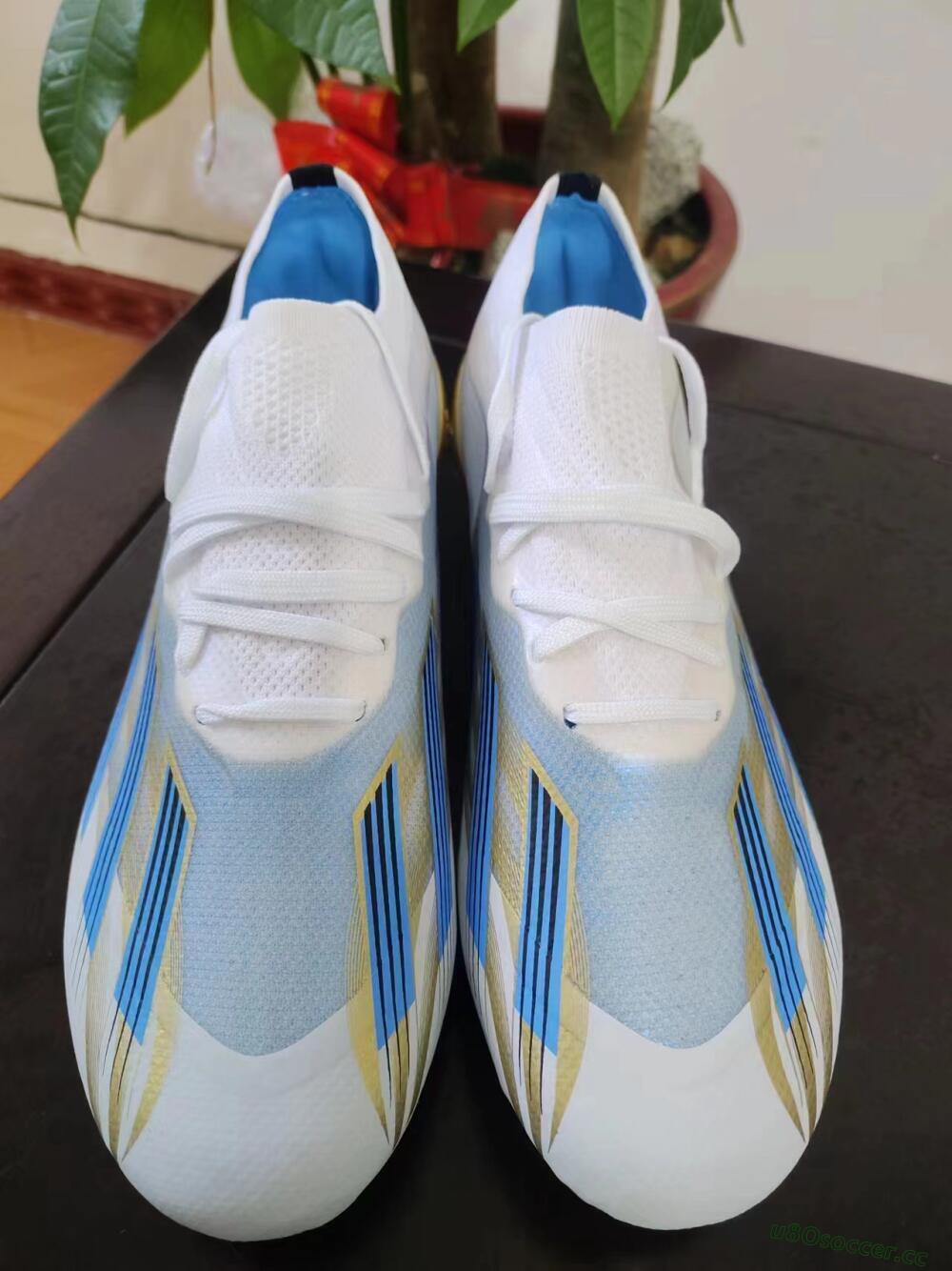 Men's Adidas X Crazyfast.1 FG Firm Ground Low-Tops Football Boots - White/Blue/Gold