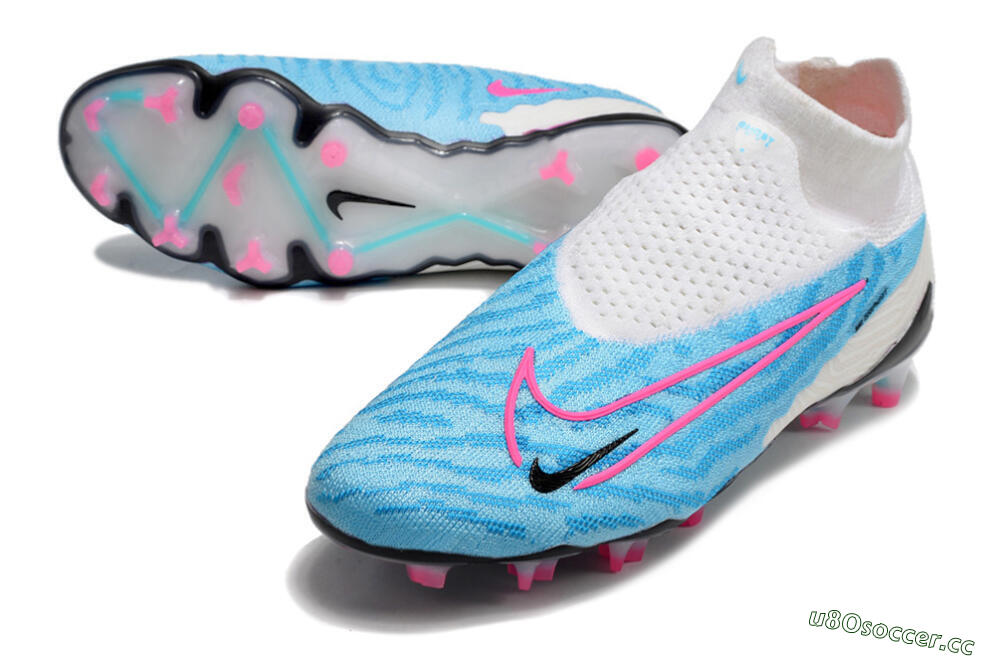 Men's Nike Phantom GX Elite DF FG Firm Ground High-Tops Football Boots - Blue/White/Pink 3