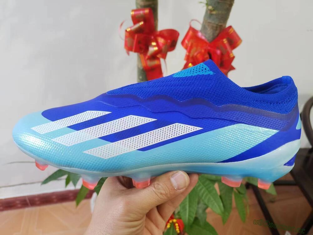 Men's Adidas X Crazyfast.1 Laceless FG Firm Ground Low-Tops Football Boots - Blue/White/Gold