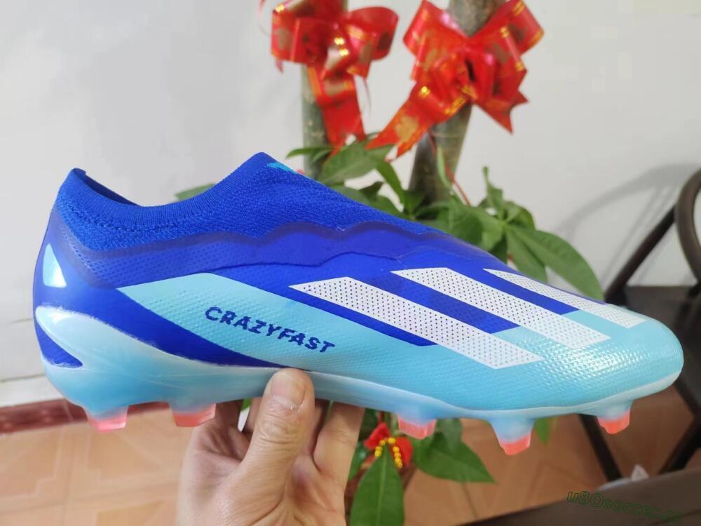 Men's Adidas X Crazyfast.1 Laceless FG Firm Ground Low-Tops Football Boots - Blue/White/Gold