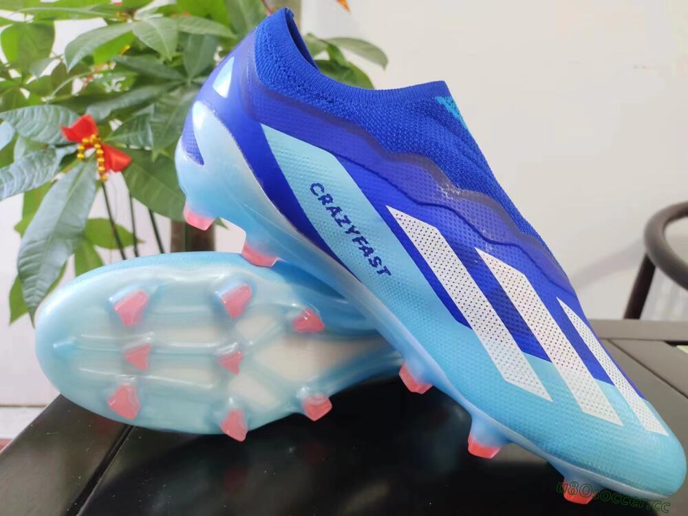Men's Adidas X Crazyfast.1 Laceless FG Firm Ground Low-Tops Football Boots - Blue/White/Gold