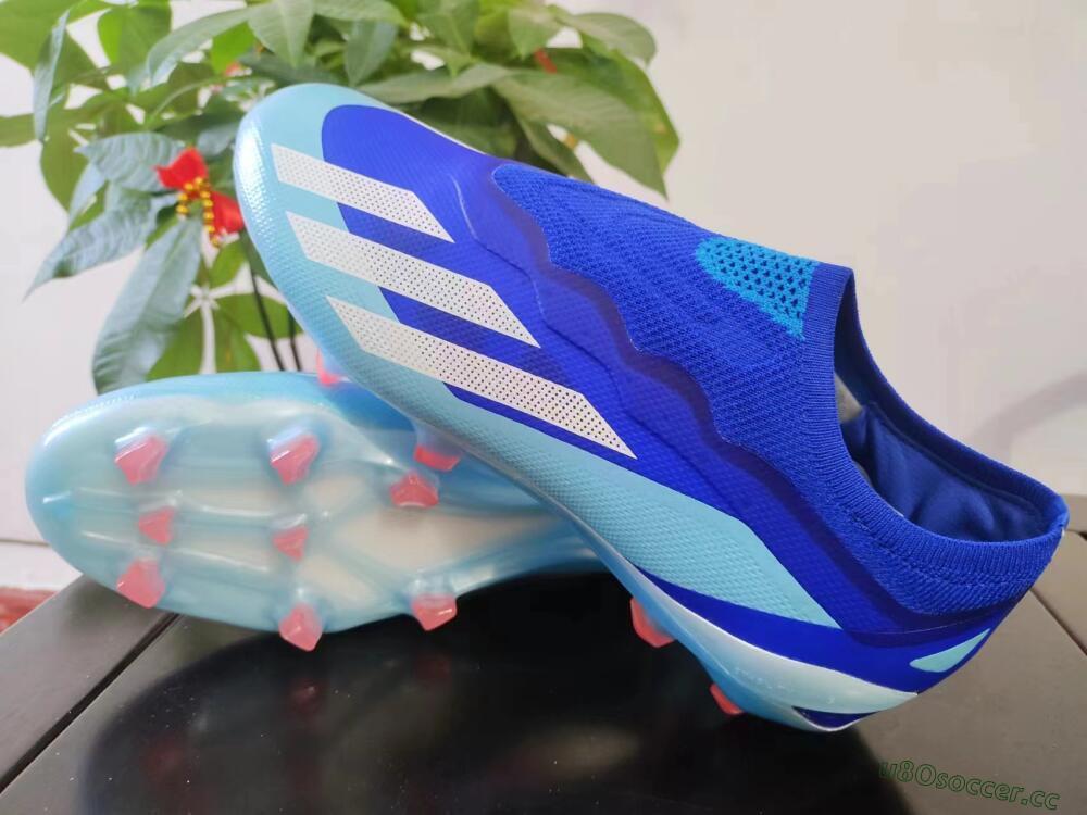 Men's Adidas X Crazyfast.1 Laceless FG Firm Ground Low-Tops Football Boots - Blue/White/Gold