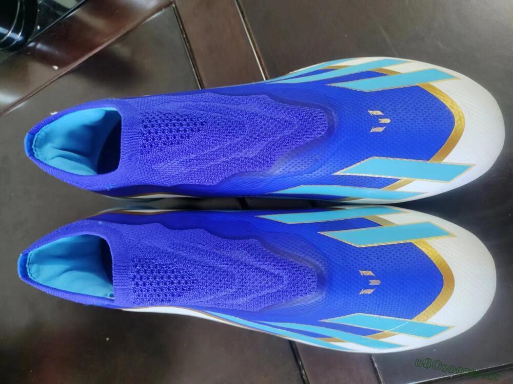 Men's Adidas X Crazyfast.1 Laceless FG Firm Ground Low-Tops Football Boots - Blue/White/Gold