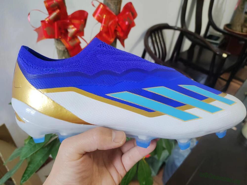 Men's Adidas X Crazyfast.1 Laceless FG Firm Ground Low-Tops Football Boots - Blue/White/Gold