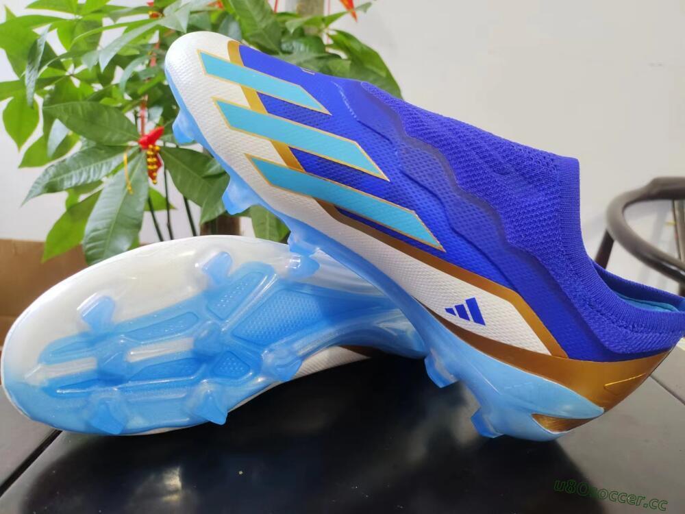 Men's Adidas X Crazyfast.1 Laceless FG Firm Ground Low-Tops Football Boots - Blue/White/Gold