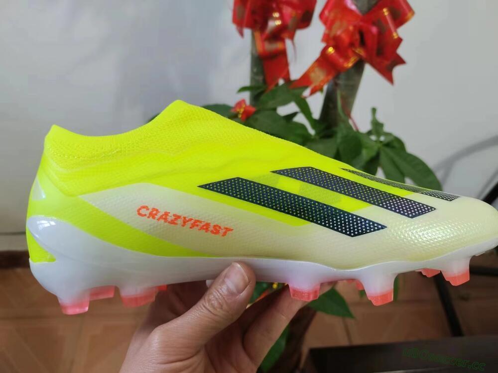 Men's Adidas X Crazyfast+ Laceless FG Firm Ground Low-Tops Football Boots - Yellow/Blue/Red