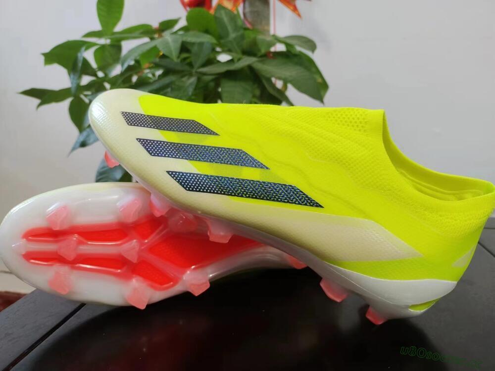Men's Adidas X Crazyfast+ Laceless FG Firm Ground Low-Tops Football Boots - Yellow/Blue/Red