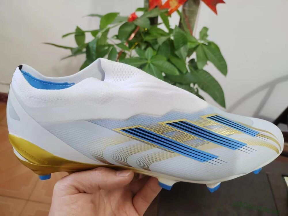Men's Adidas X Crazyfast.1 FG Firm Ground Low-Tops Football Boots - White/Blue/Gold