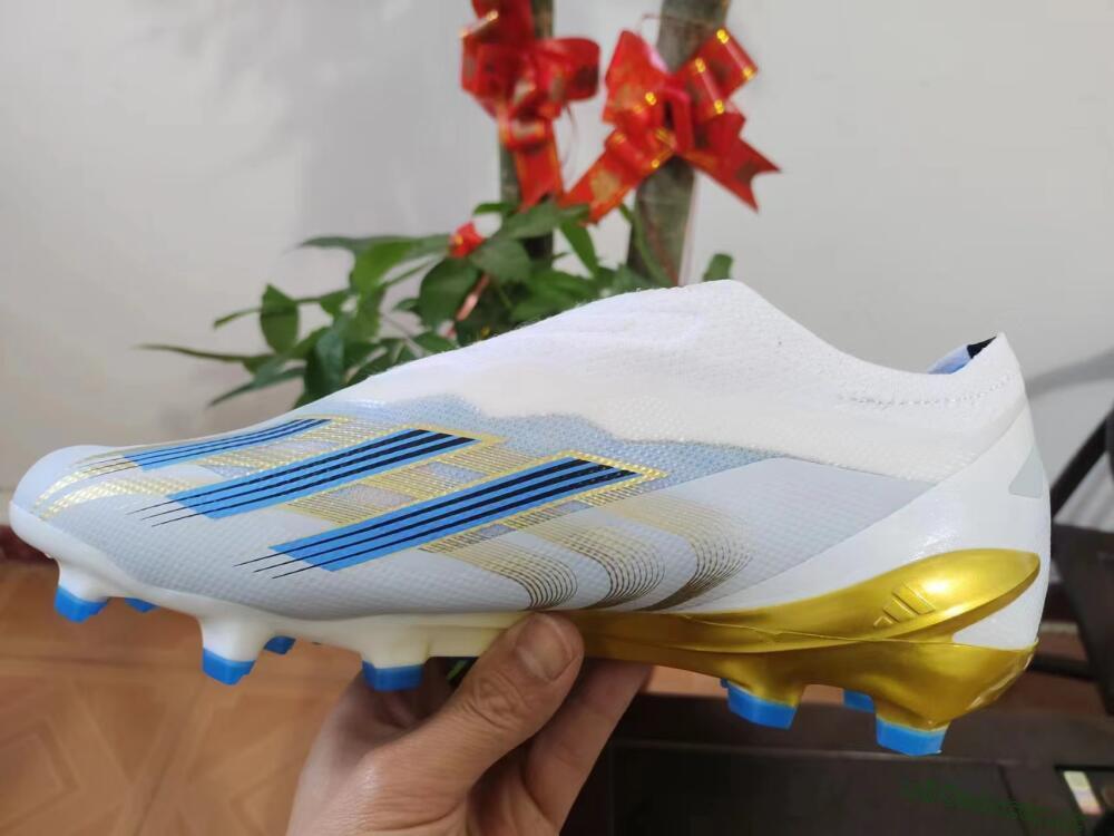 Men's Adidas X Crazyfast.1 FG Firm Ground Low-Tops Football Boots - White/Blue/Gold