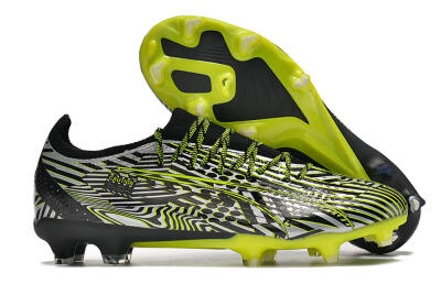 Men's Puma Ultra Ultimate FG Firm Ground Low-Tops Football Boots - White/Black/Green