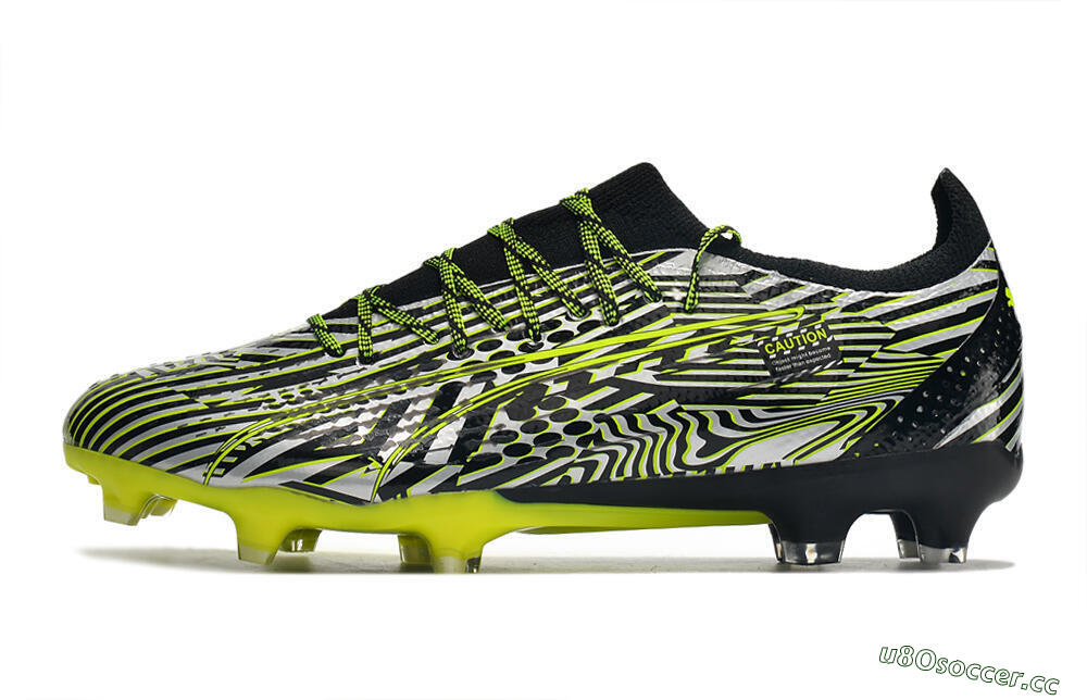Men's Puma Ultra Ultimate FG Firm Ground Low-Tops Football Boots - White/Black/Green 0