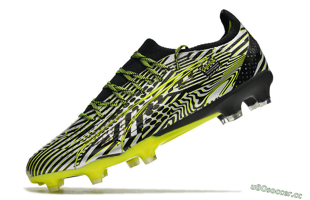 Men's Puma Ultra Ultimate FG Firm Ground Low-Tops Football Boots - White/Black/Green 5
