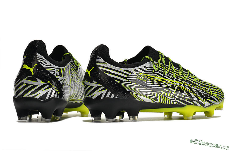 Men's Puma Ultra Ultimate FG Firm Ground Low-Tops Football Boots - White/Black/Green 6