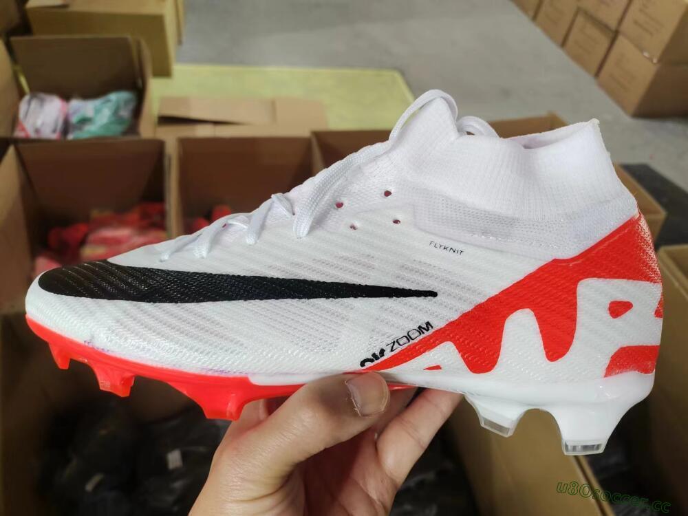 Men's Nike Air Zoom Mercurial Superfly 9 Elite FG Firm Ground High-Tops Football Boots - White/Black/Red