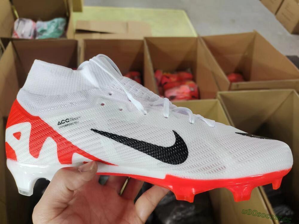 Men's Nike Air Zoom Mercurial Superfly 9 Elite FG Firm Ground High-Tops Football Boots - White/Black/Red